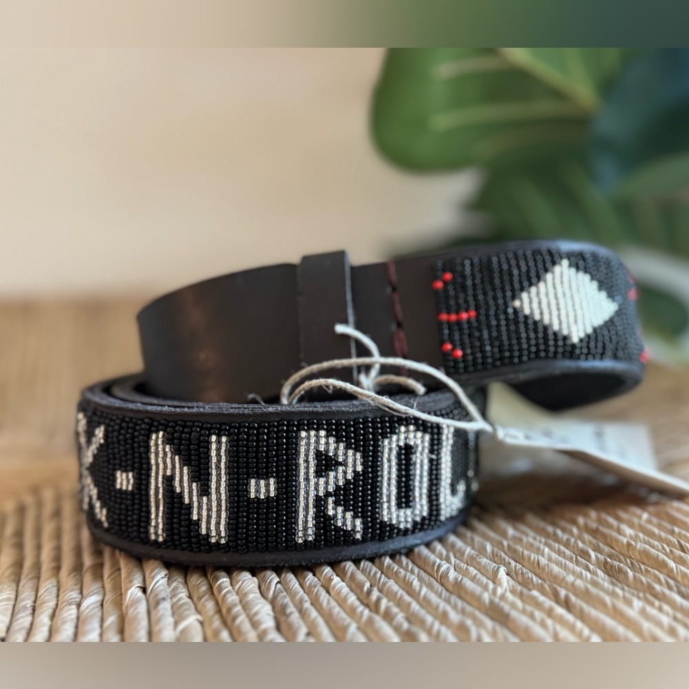 NWT Rock n Roll Global Girls Black Beaded Belt size 36 $215